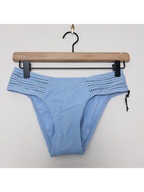 NWOT Robin Piccone Perla Crochet Bikini Bottom XS Pacific Blue Side Tab Inset